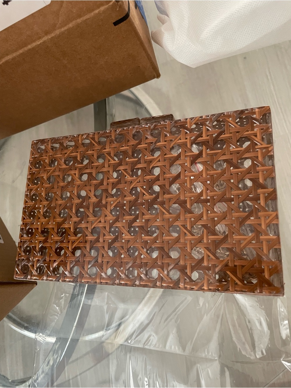 Acrylic Woven Brown Clutch